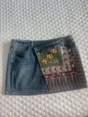 Desigual Blue Denim Asymmetrical Patchwork Skirt